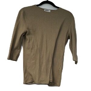 MONN womans XL textured tan 3/4 sleeve top spring summer fall casual classic fun